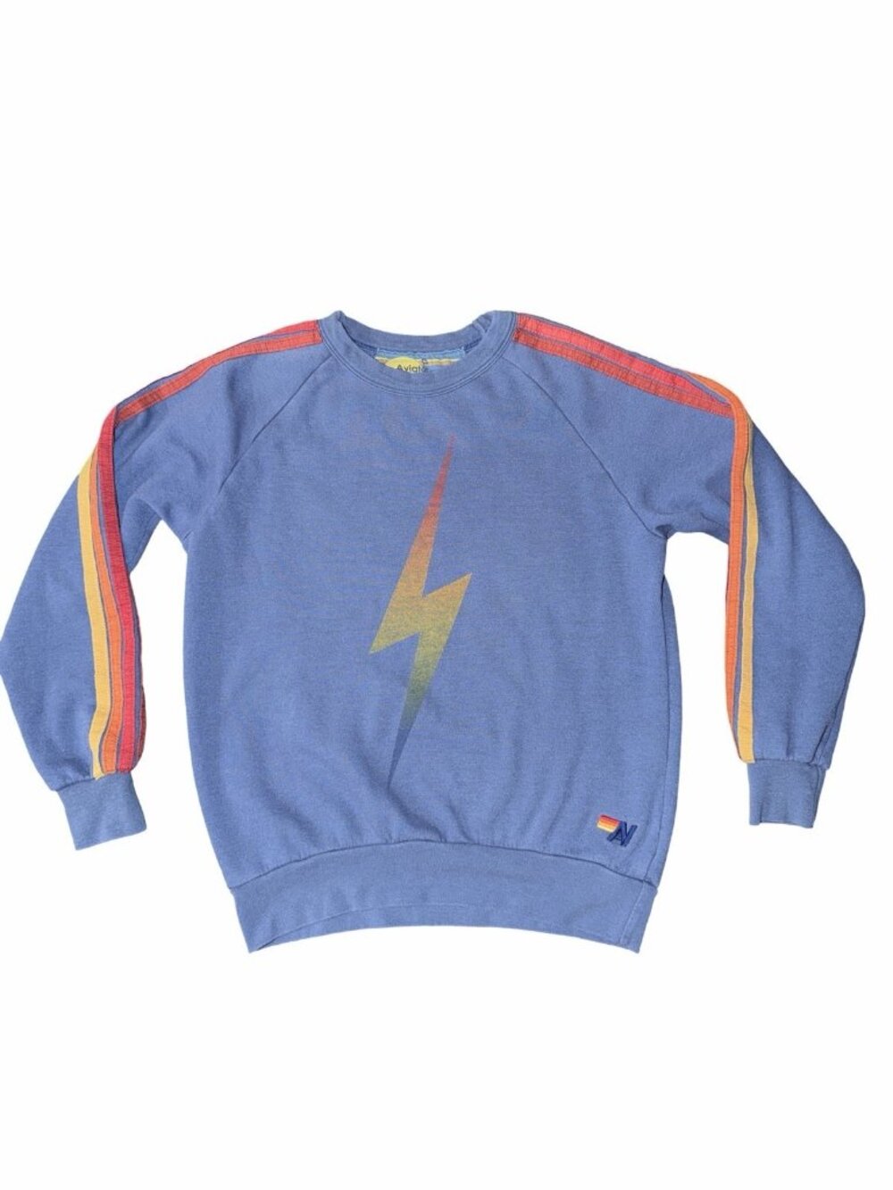 Aviator Nation Bolt Sweatshirt Vintage Blue Rainbow Stripes Crewneck Size XS